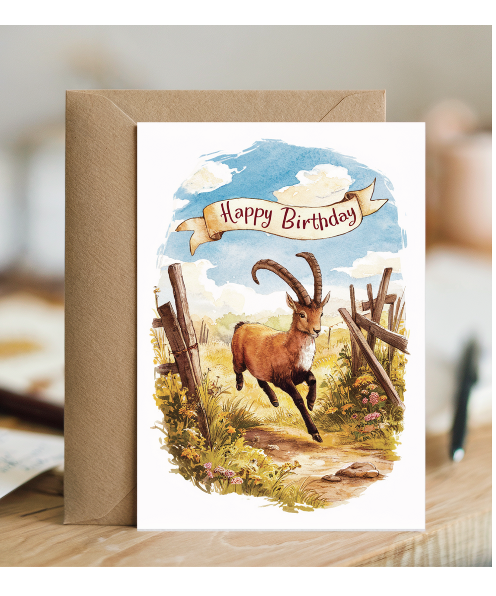 Happy Birthday cute ibex watercolour