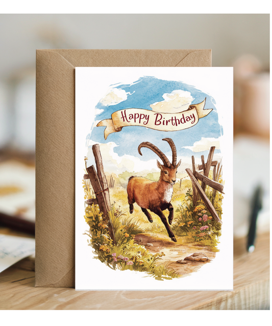 Happy Birthday cute ibex watercolour