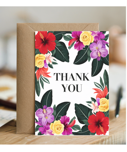 Thank You - Tropical Flower and Leaf Border