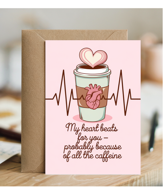 Anniversary card for husband Wife My Heart Beats Caffeine