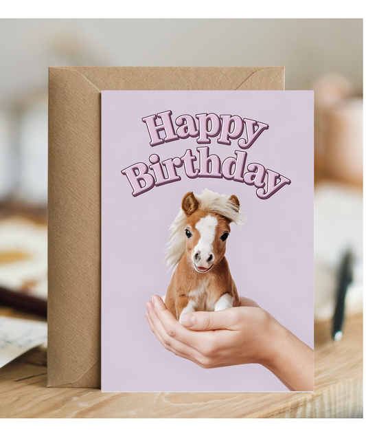 Happy Birthday Card mini Pony horse pink