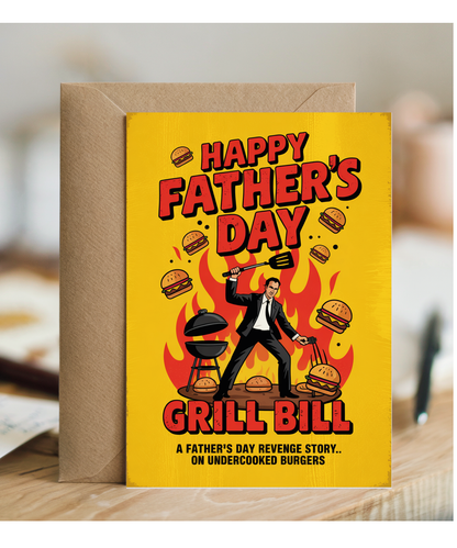 Happy Fathers Day Movie Theme Grill Bill Dad BBQ Revenge Story