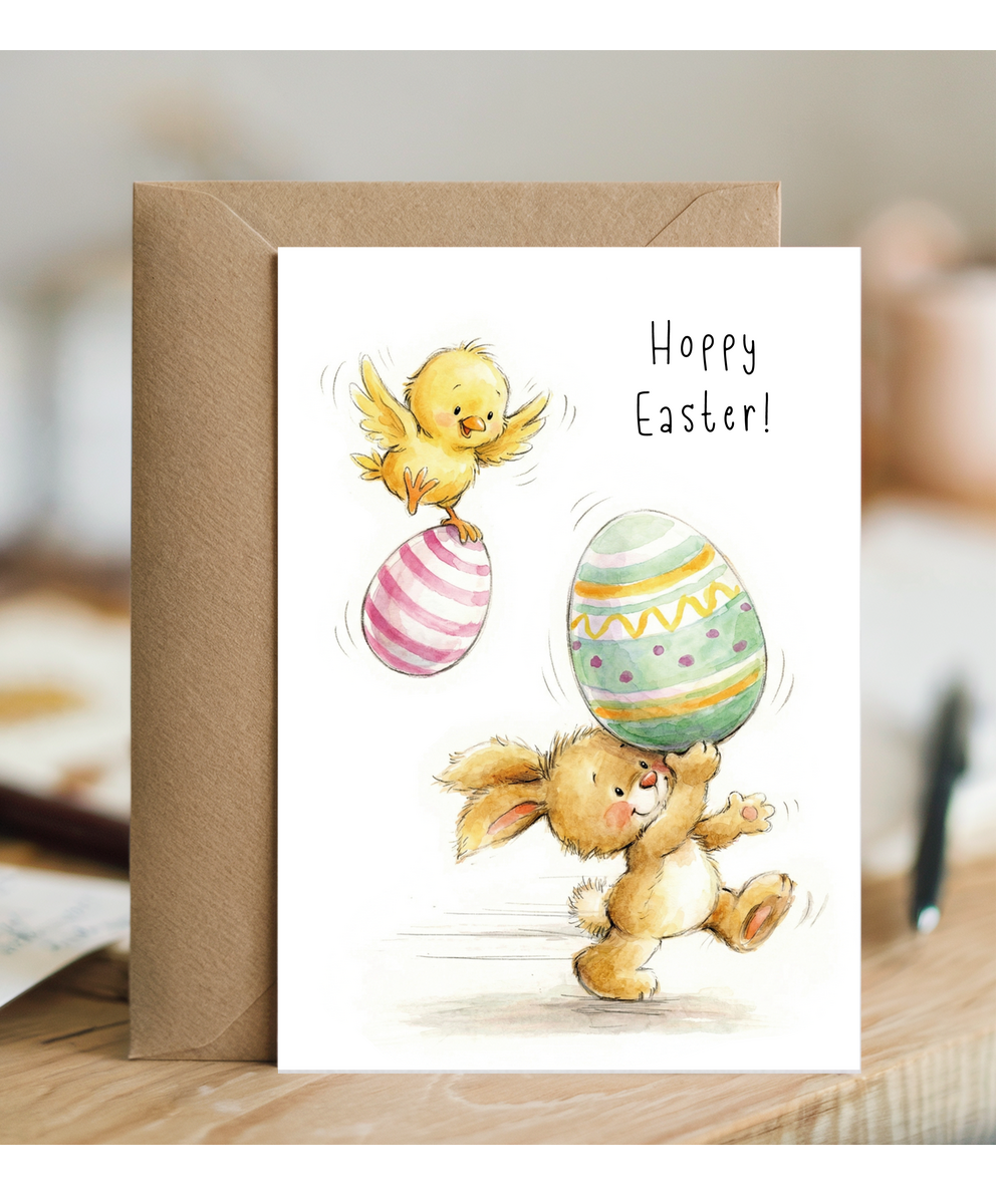 Hoppy Easter Card Bunny and Baby Duck