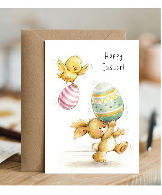 Hoppy Easter Card Bunny and Baby Duck