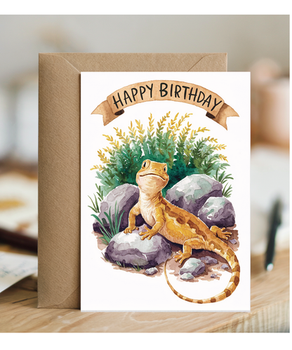 Happy Birthday cute lizard watercolour