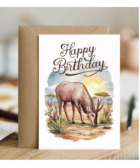 Happy Birthday cute waterbuck watercolour