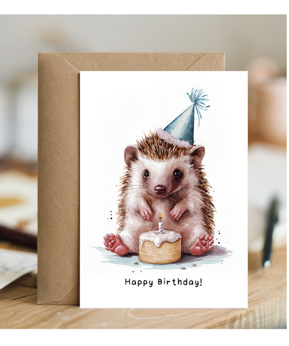 Baby Woodland Hedgehog Birthday Card Adorable Animal Watercolour Illustration
