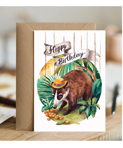Happy Birthday cute coati watercolour