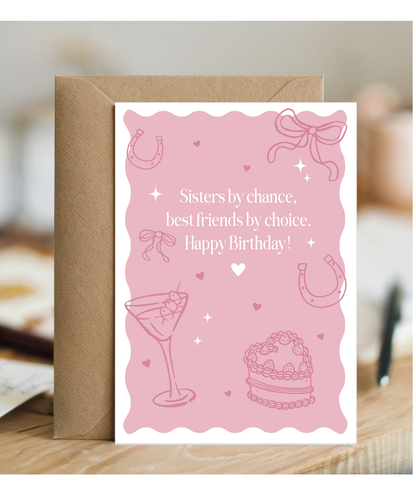 Happy Birthday card bows cake cocktails