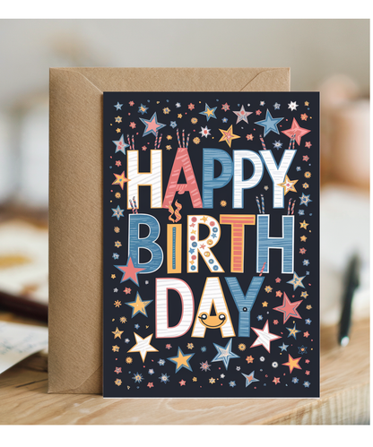 Happy Birthday in Bold Lettering with Stars