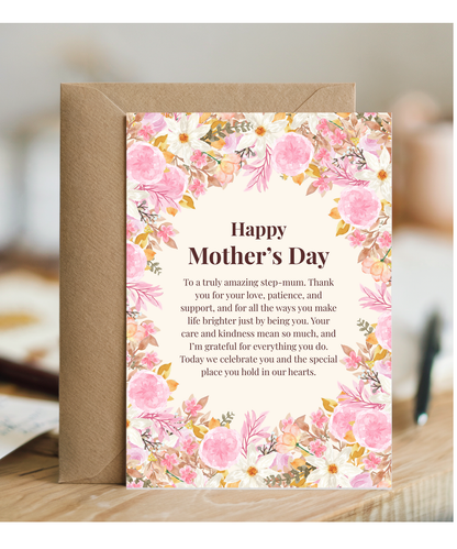 Happy Mother's Day to Step-mum floral heartfelt message