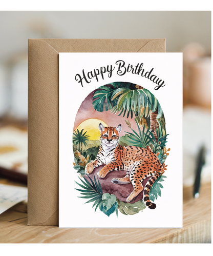Happy Birthday cute ocelot watercolour