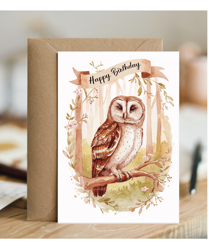 Happy Birthday cute owl watercolour