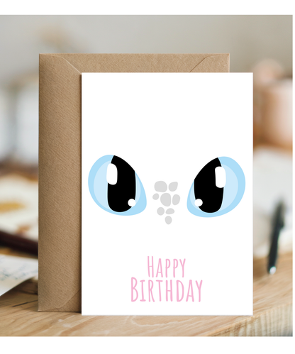 Happy Birthday Card with Dragon Light Eyes