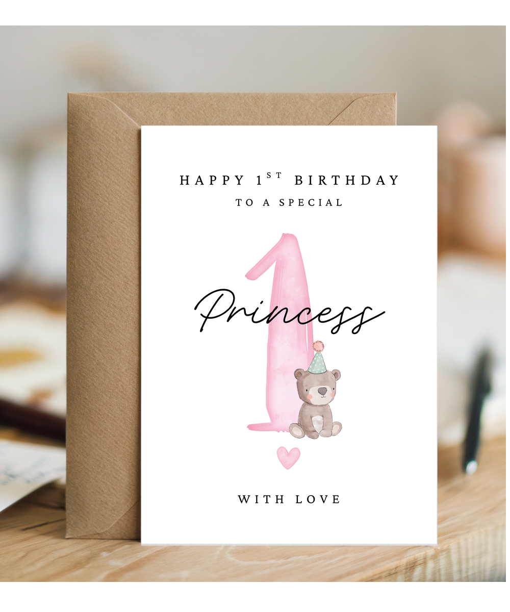 Happy 1st Birthday Card to a Special Princess With Baby Bear