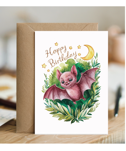 Happy Birthday cute bat watercolour