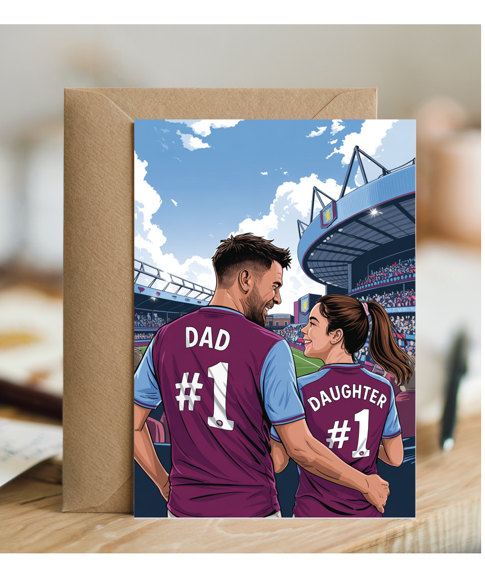 football claret and light blue number one dad and daughter