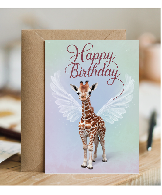 Birthday Card Giraffe With Wings