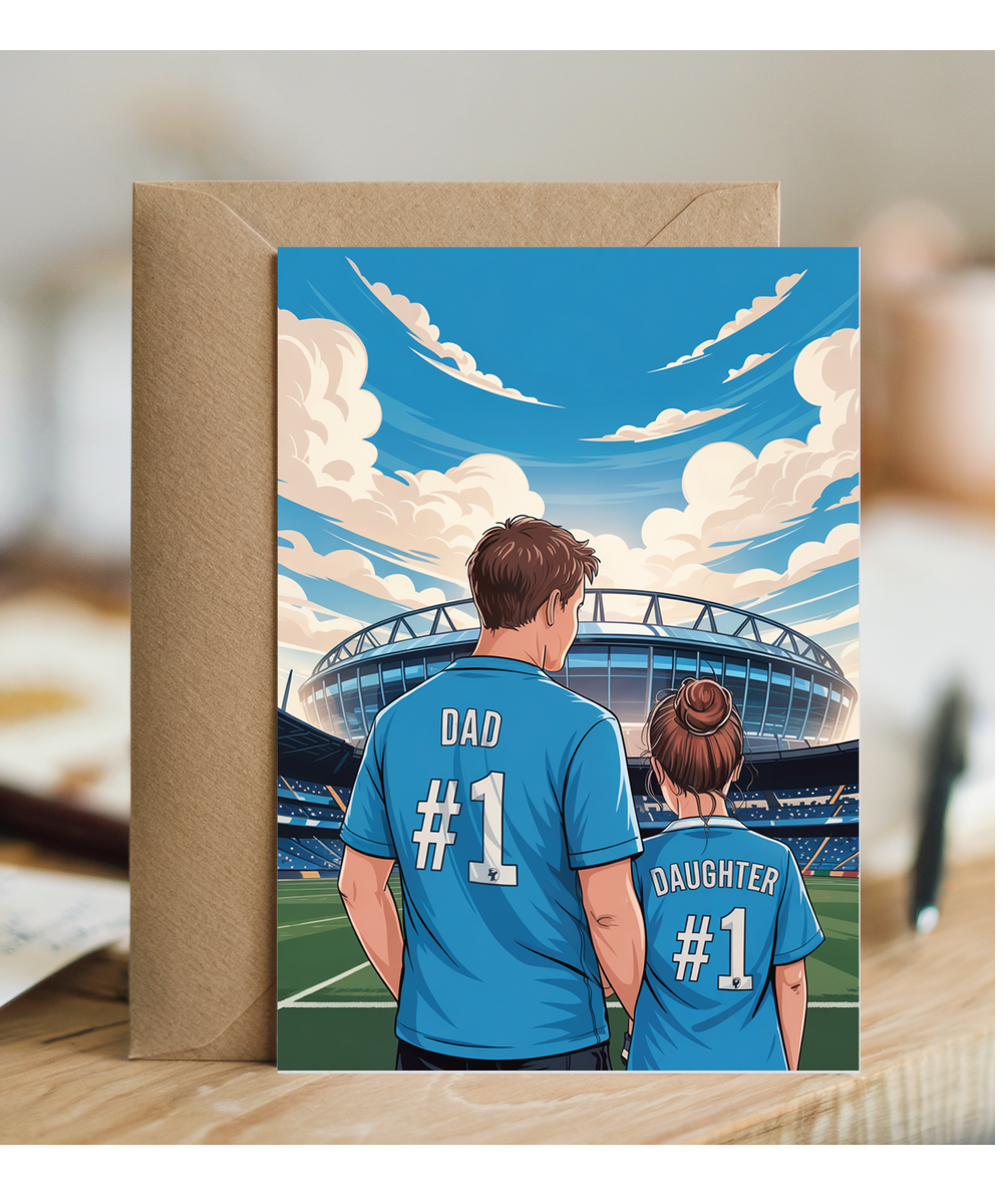 football light blue number one dad and daughter