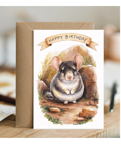 Happy Birthday cute chinchilla watercolour