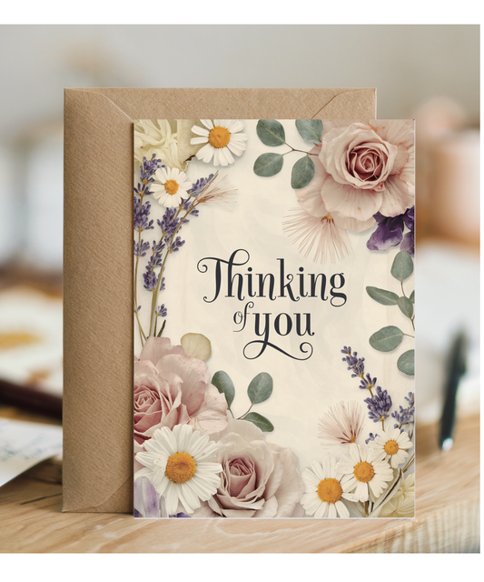 Thinking of You Sympathy Card with Soft Flower Border