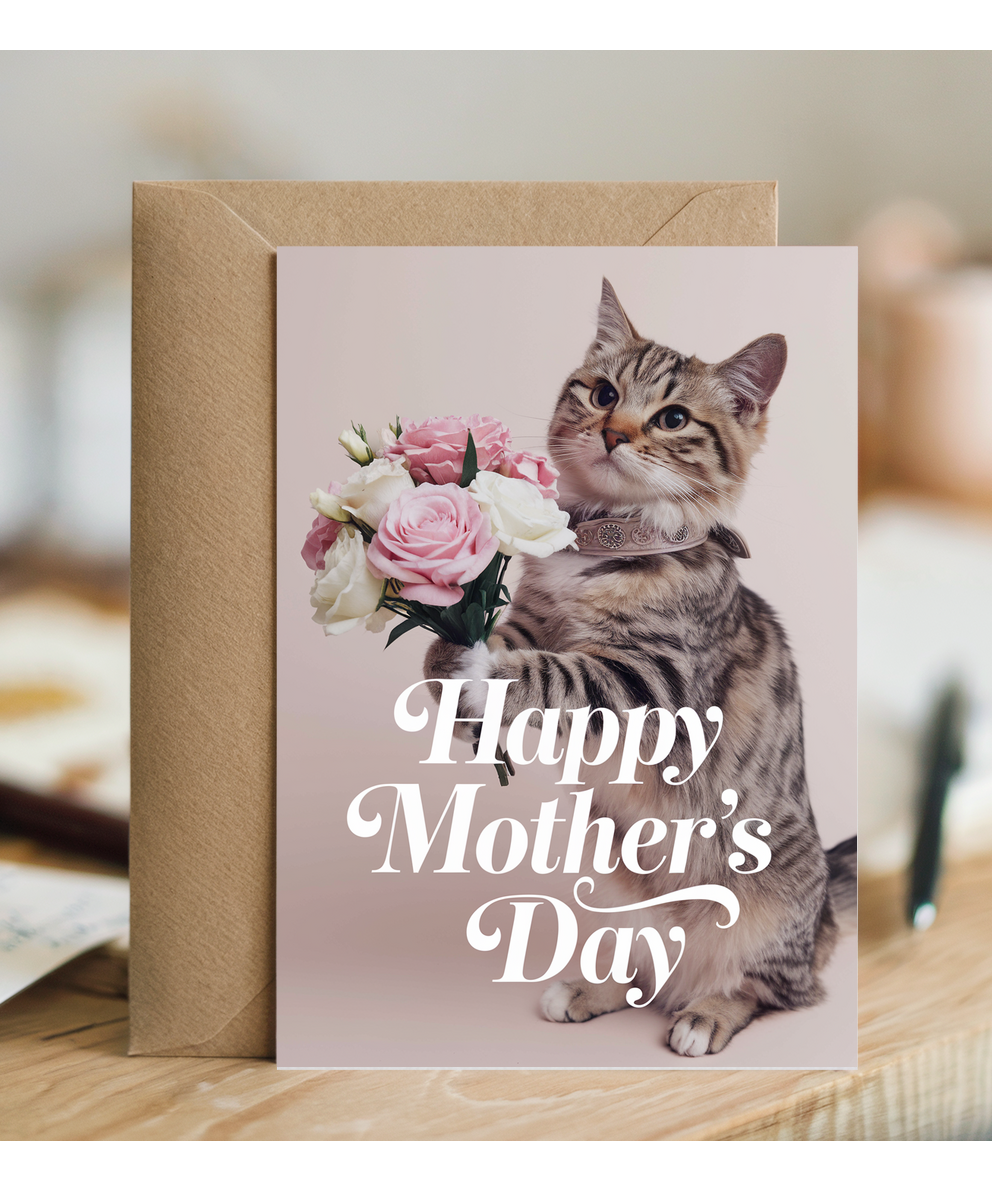 Happy Mother's Day with Cat with Flowers