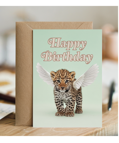 Birthday Card Leopard With Wings cute