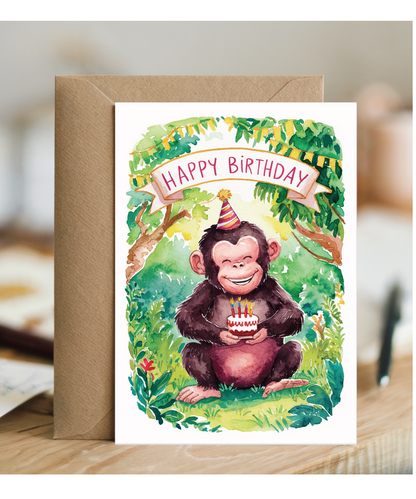 Happy Birthday cute ape watercolour