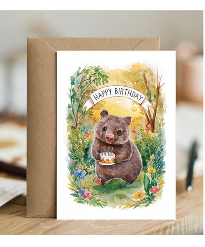 Happy Birthday cute wombat watercolour