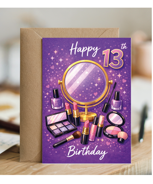 Glam Girl 13th Birthday Card for Makeup Lover Daughter or Niece