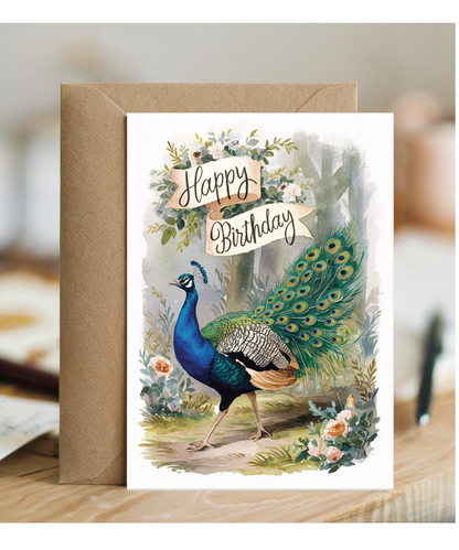 Happy Birthday cute peacock watercolour