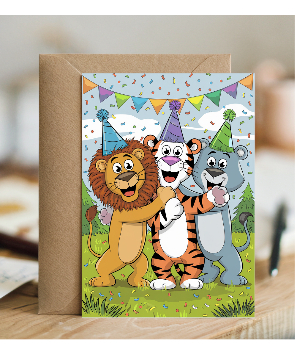 Playful Cartoon Animals with Party Hats
