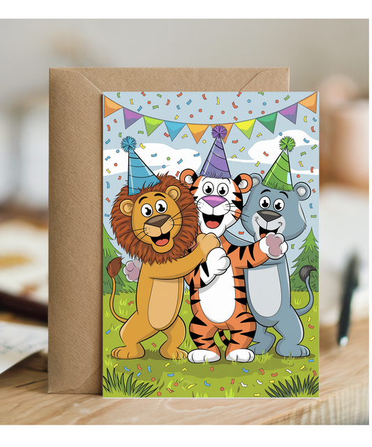 Playful Cartoon Animals with Party Hats