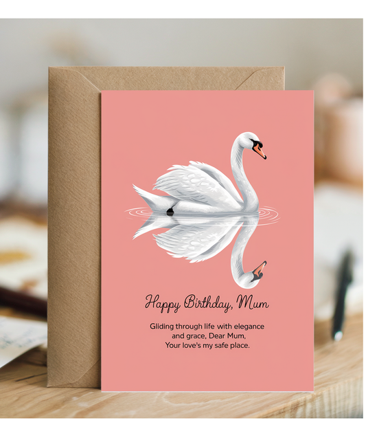 Birthday Card Mum pastel coral swan