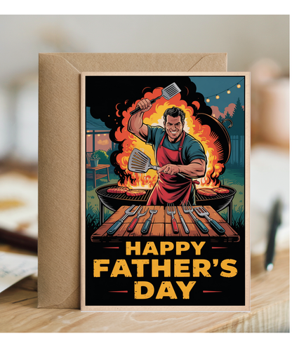 Funny Fathers Day Card Big Muscly Charming Dad at the BBQ
