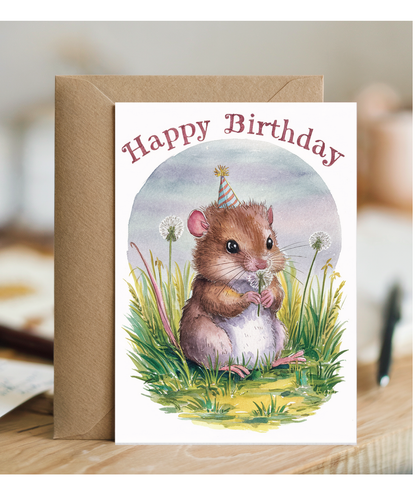 Happy Birthday cute dormouse watercolour