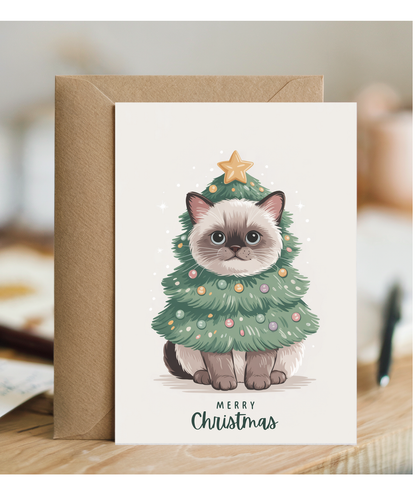 siamese cat in christmas tree costume
