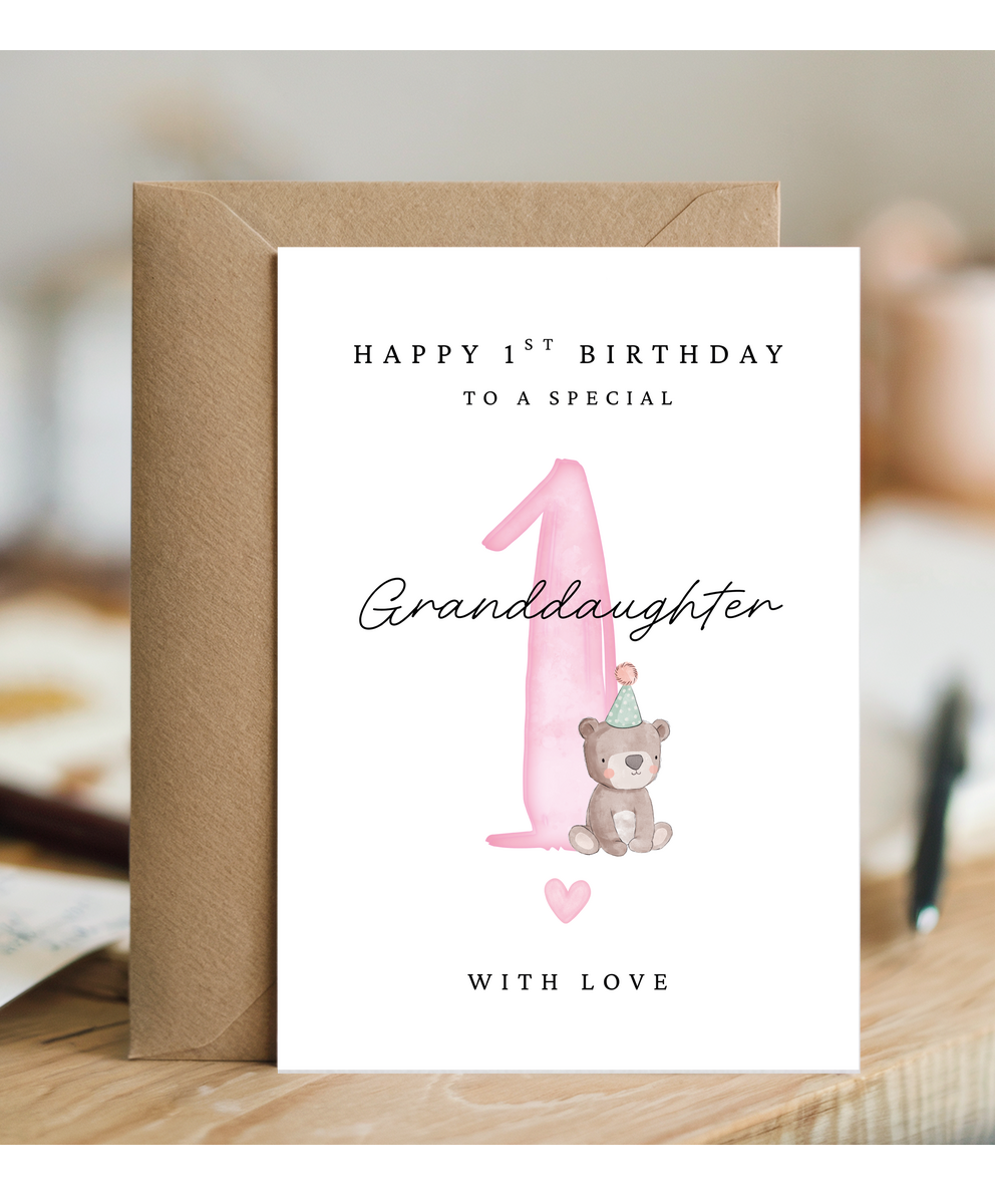 Happy 1st Birthday Card to a Special Granddaughter With Baby Bear