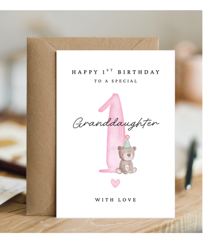Happy 1st Birthday Card to a Special Granddaughter With Baby Bear