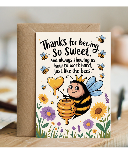 Thank You Card Student Teacher Thanks for Bee ing So Sweet