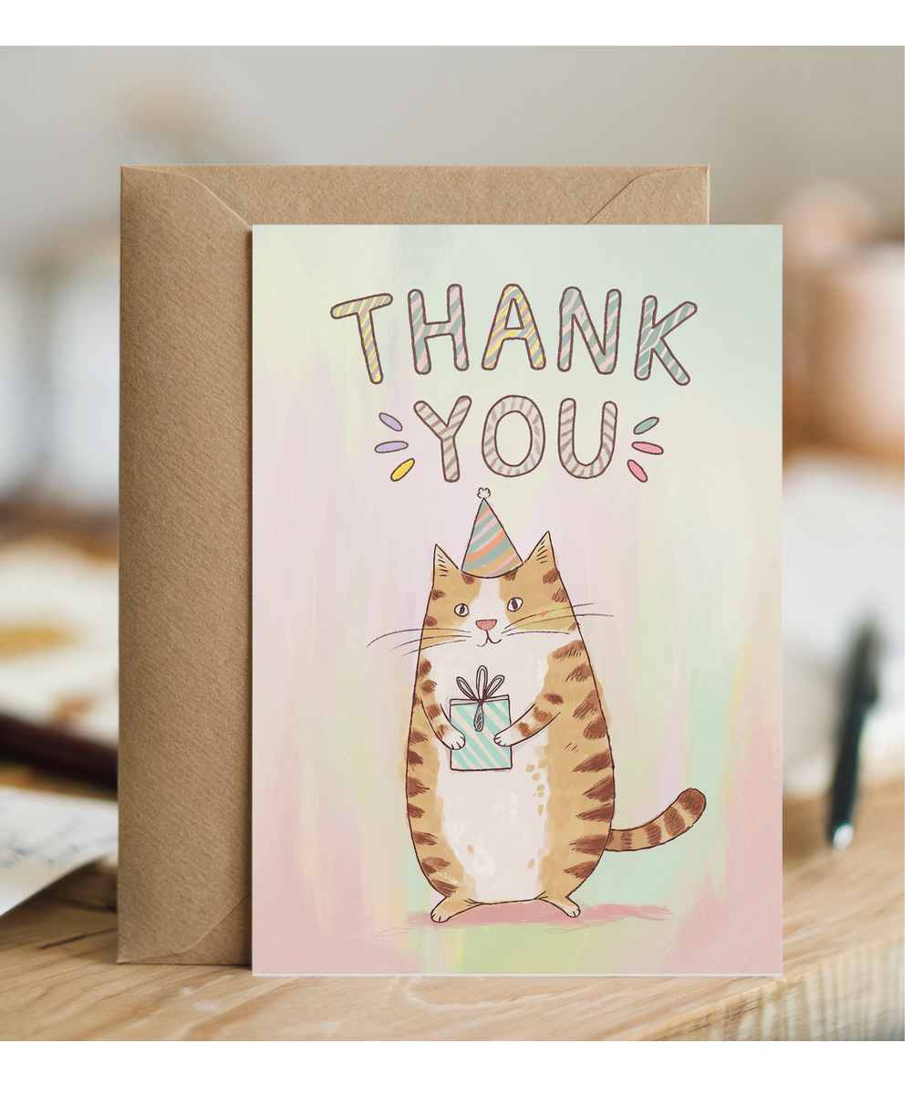 Thank You - Cat with a Gift Bag