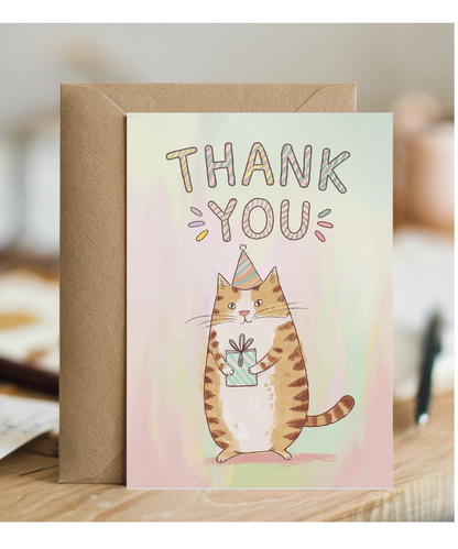 Thank You - Cat with a Gift Bag