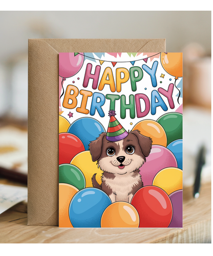 Happy Birthday - Puppy with Balloons