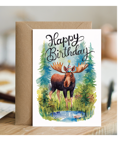 Happy Birthday cute moose watercolour