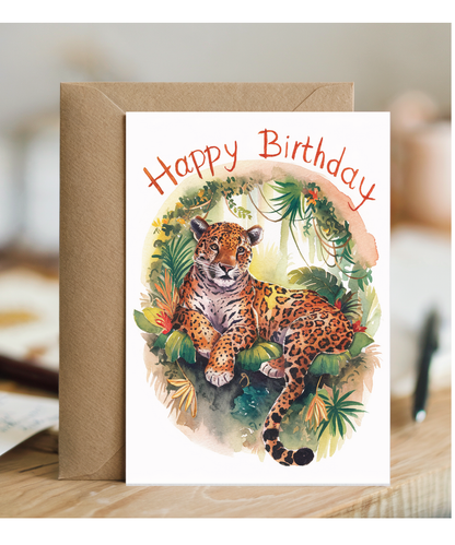 Happy Birthday cute jaguar watercolour
