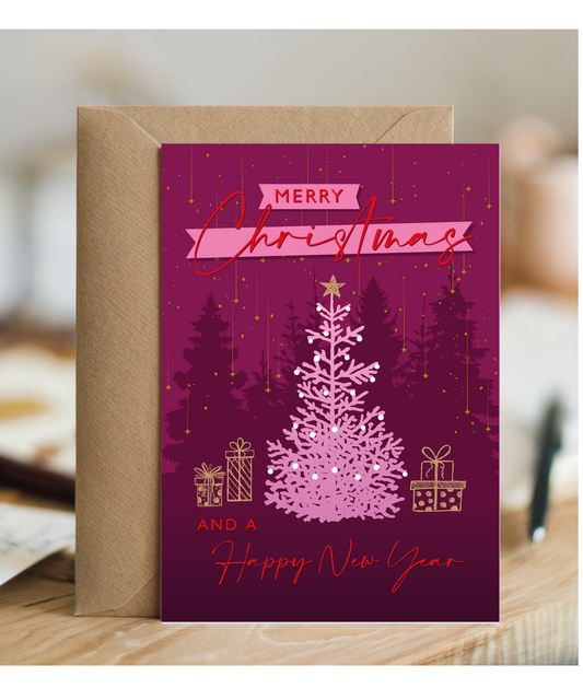 Luxury Style Xmas Card Merry Christmas and a Happy New Year with Falling Gold Stars