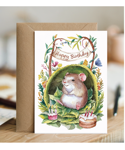 Happy Birthday cute mouse watercolour