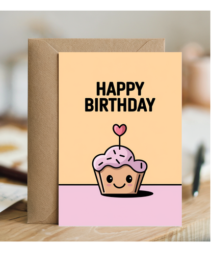Happy Birthday Card cheerful cupcake