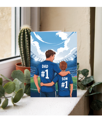 football dark blue number one dad and son