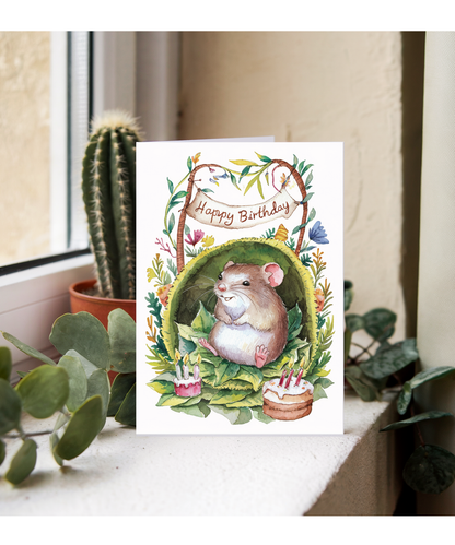 Happy Birthday cute mouse watercolour